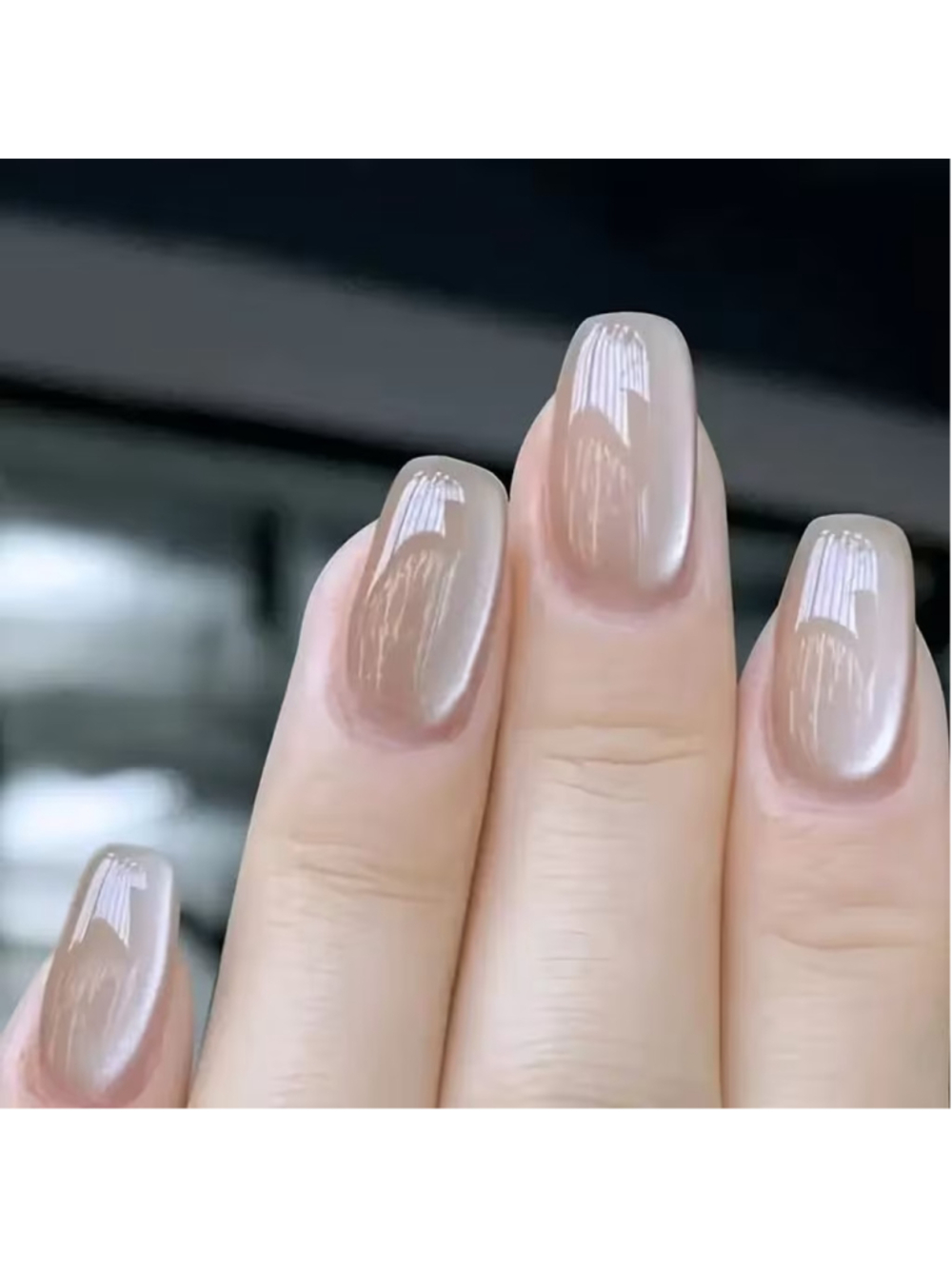 30pc Nude Cat Eye Press On Nails Glossy Square Fake Nails Jelly Glue File Set